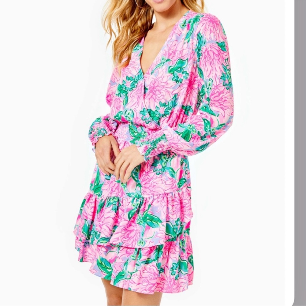 Lilly Pulitzer Cristiana Stretch Dress SZ 8 Pink Blossom Try Your Zest